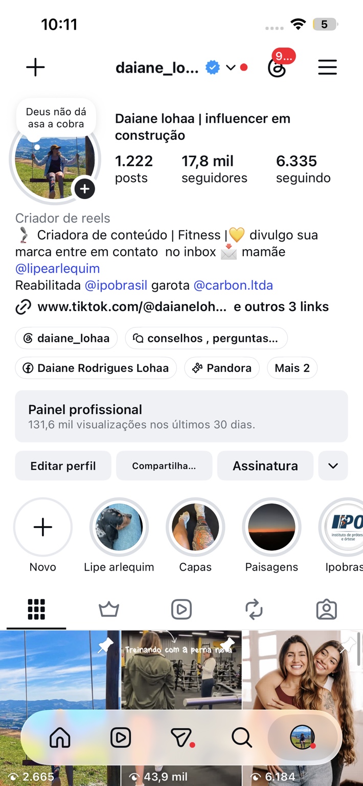 Perfil profissional de Daiane no Instagram
